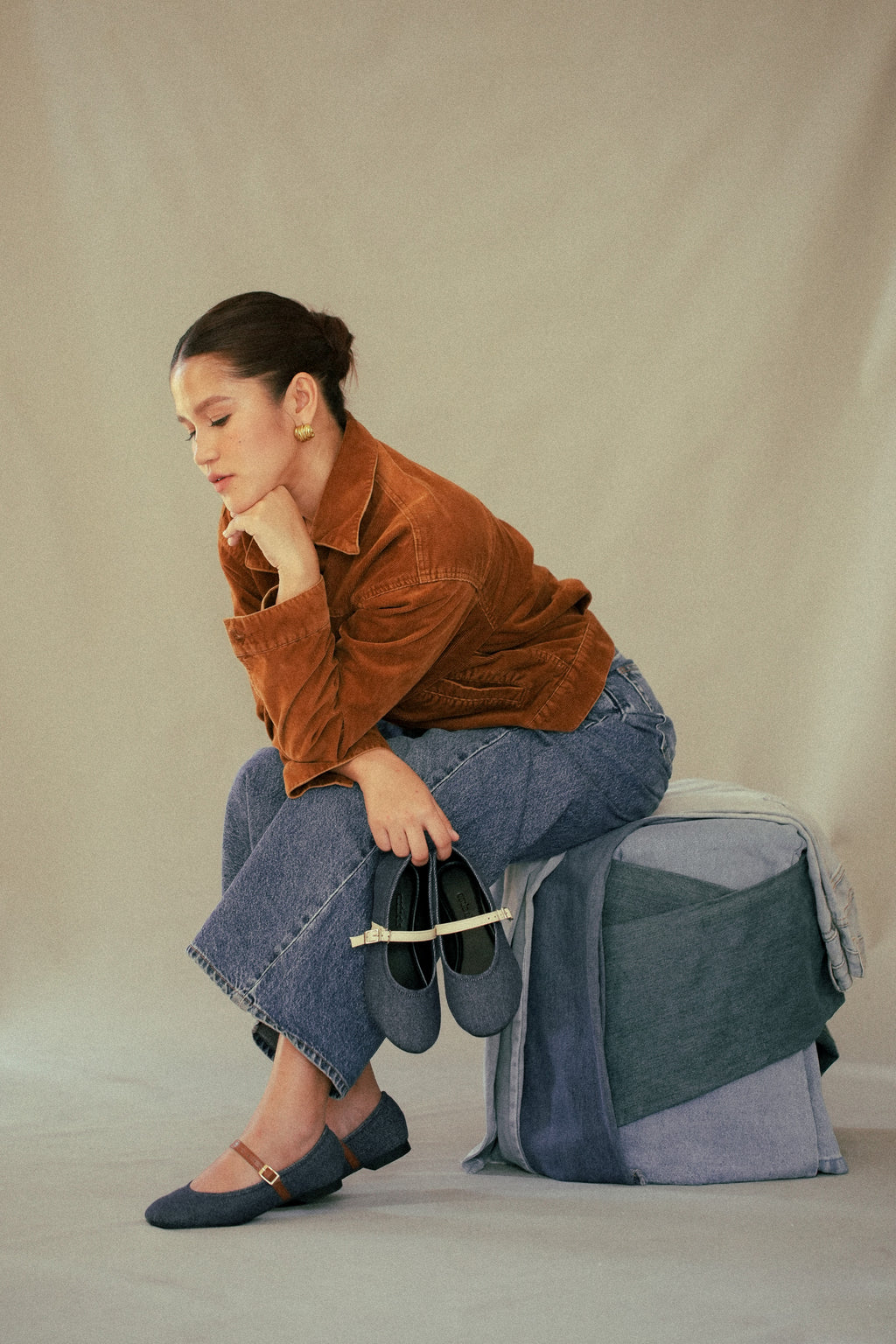 Elara Denim Mary Jane in Ivory Strap