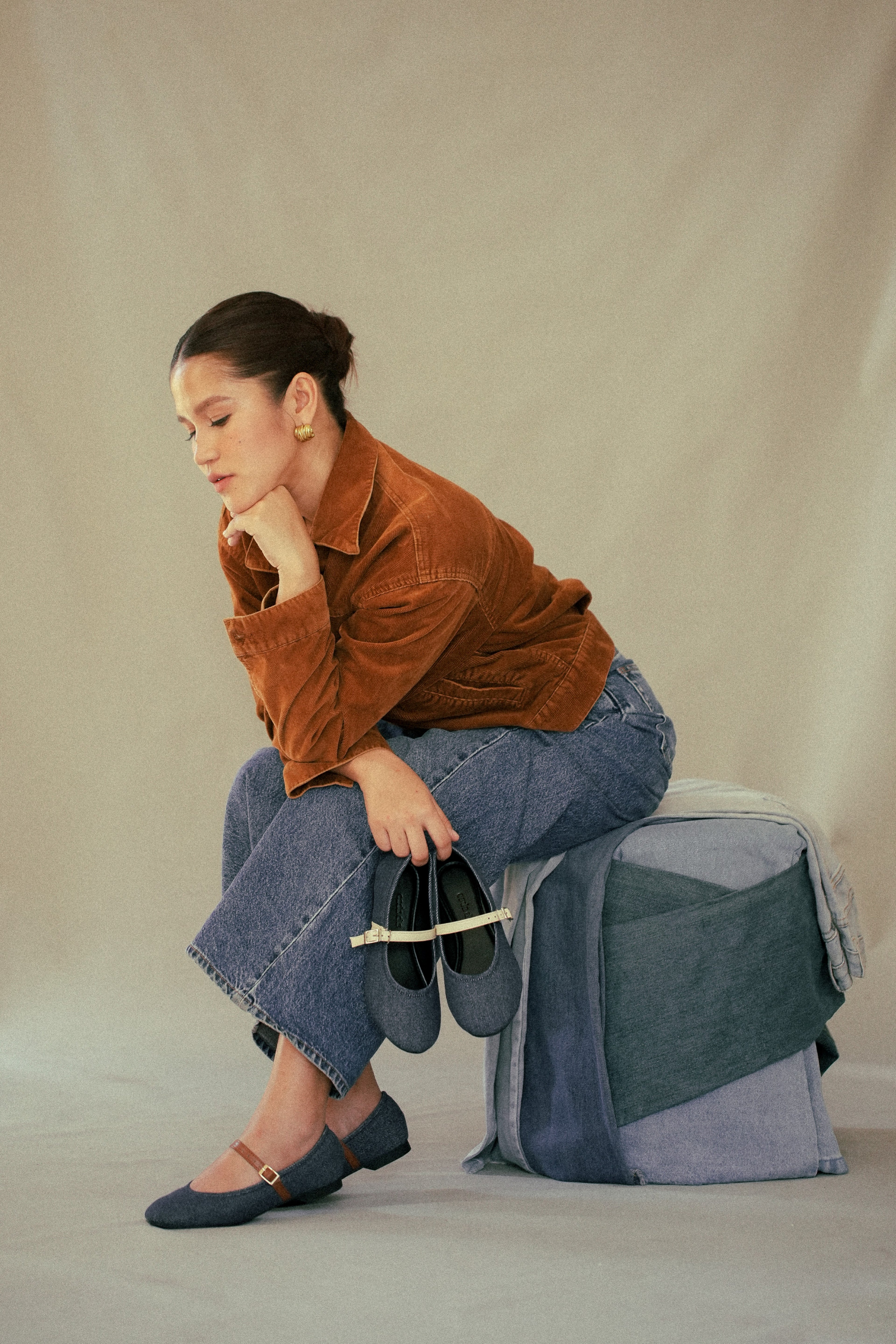 Elara Denim Mary Jane in Ivory Strap