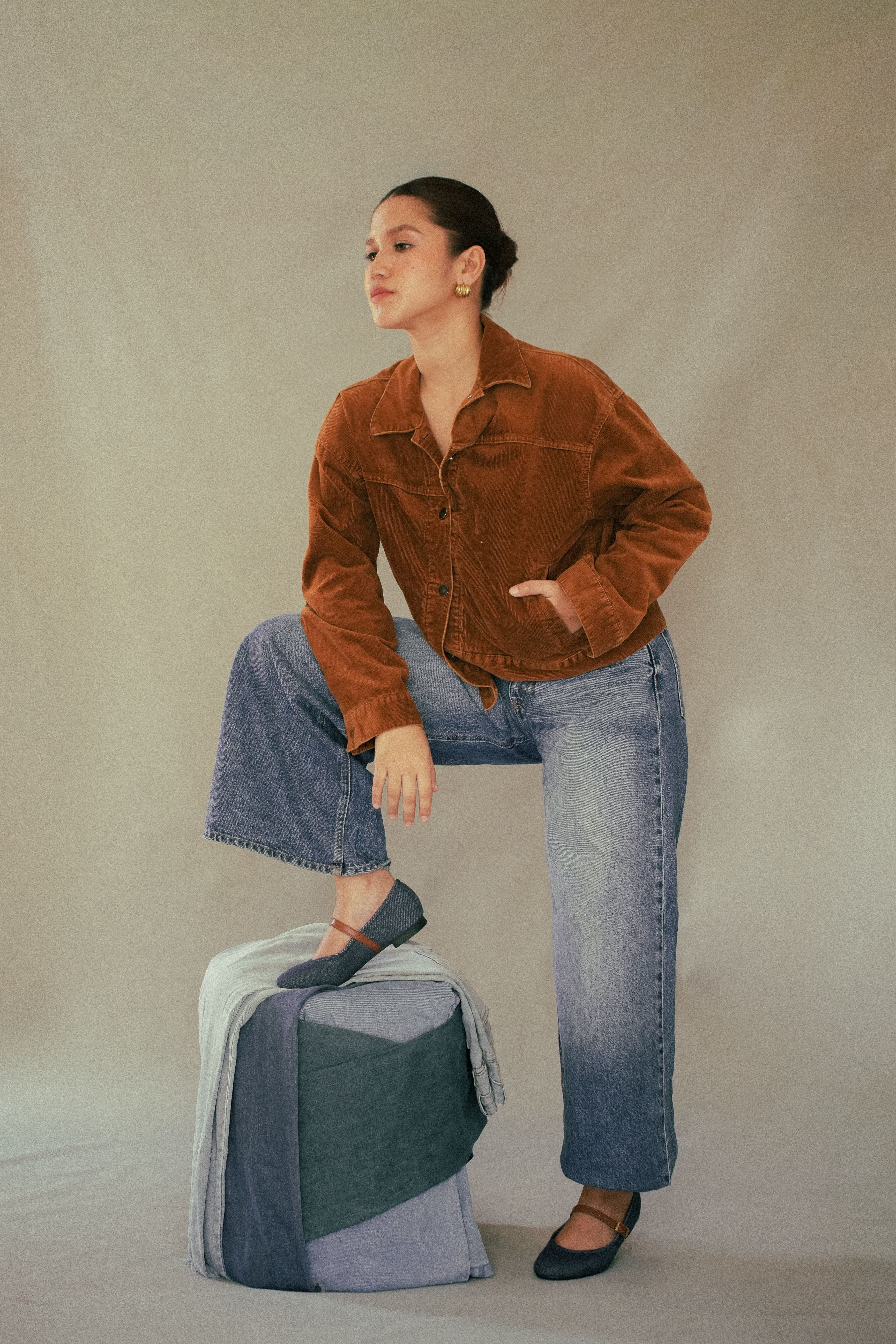 Elara Denim Mary Jane in Brown Strap