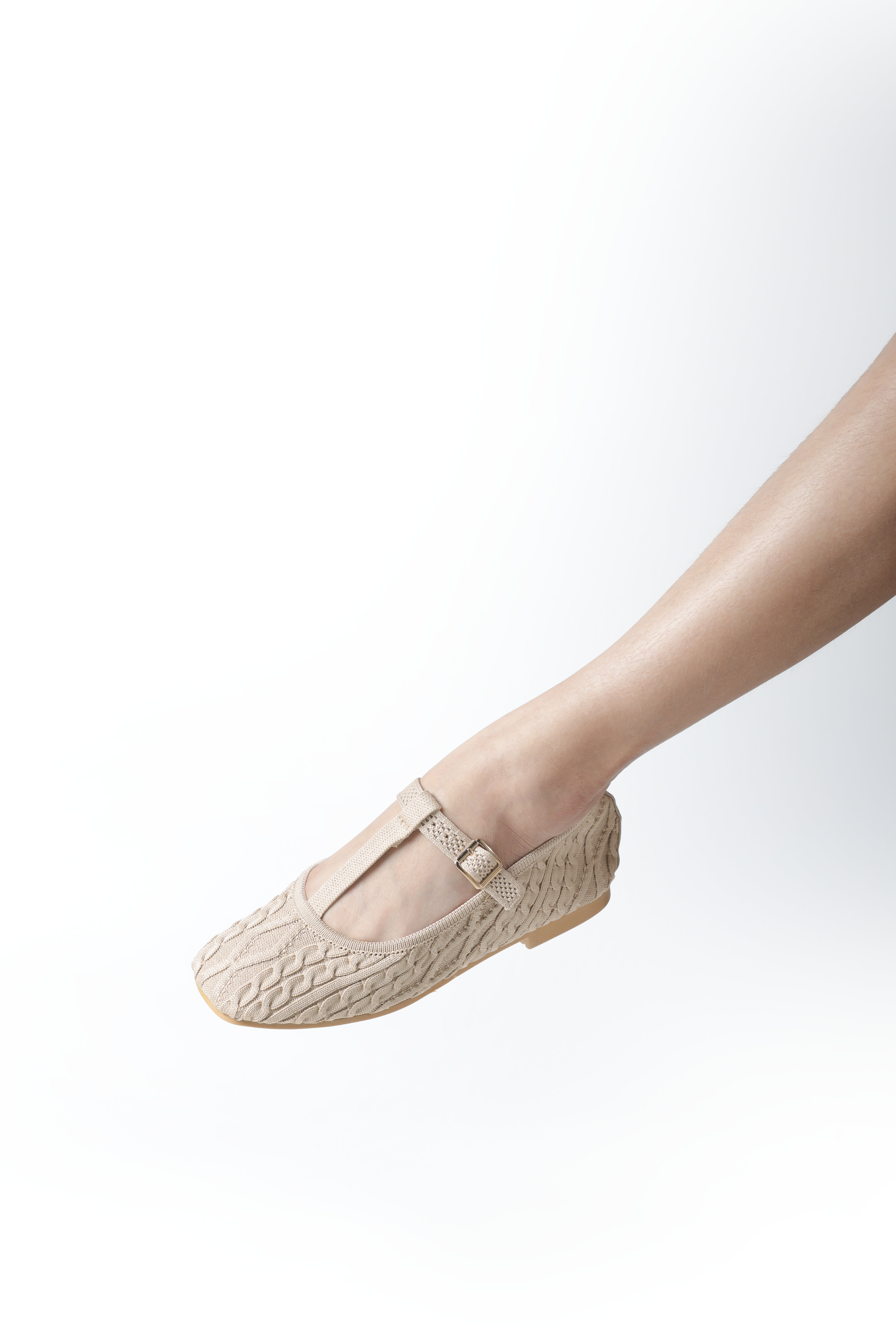 Maria T-Strap Ballet Flats in Beige